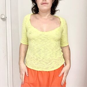 We The Free Neon Yellow Short Sleeve Top